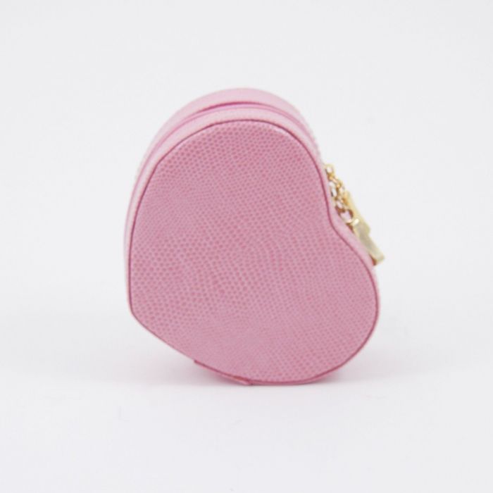 Lizard Leather Heart Shaped Jewelry Box with Mirror & Zippered Closure