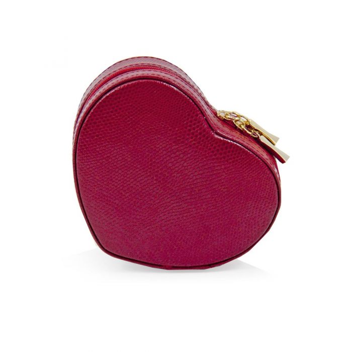 Lizard Leather Heart Shaped Jewelry Box with Mirror & Zippered Closure